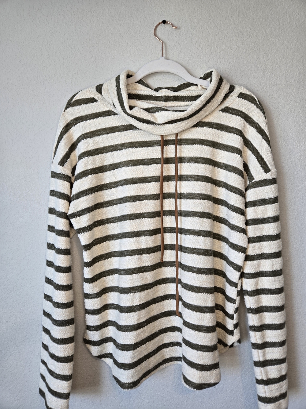 PerSeption Concept Striped Cowl Neck Sweater in Cream & Olive Y2K Skater